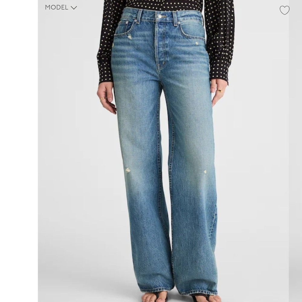 Madewell Low-Slung Baggy Jeans Size 31 Medium Wash Button Fly Distressed - Picture 1 of 15